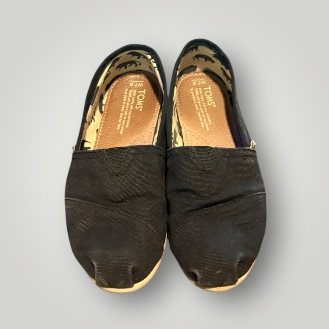 Black Tom's Classic Black Canvas Slip-On Flats, 7.5